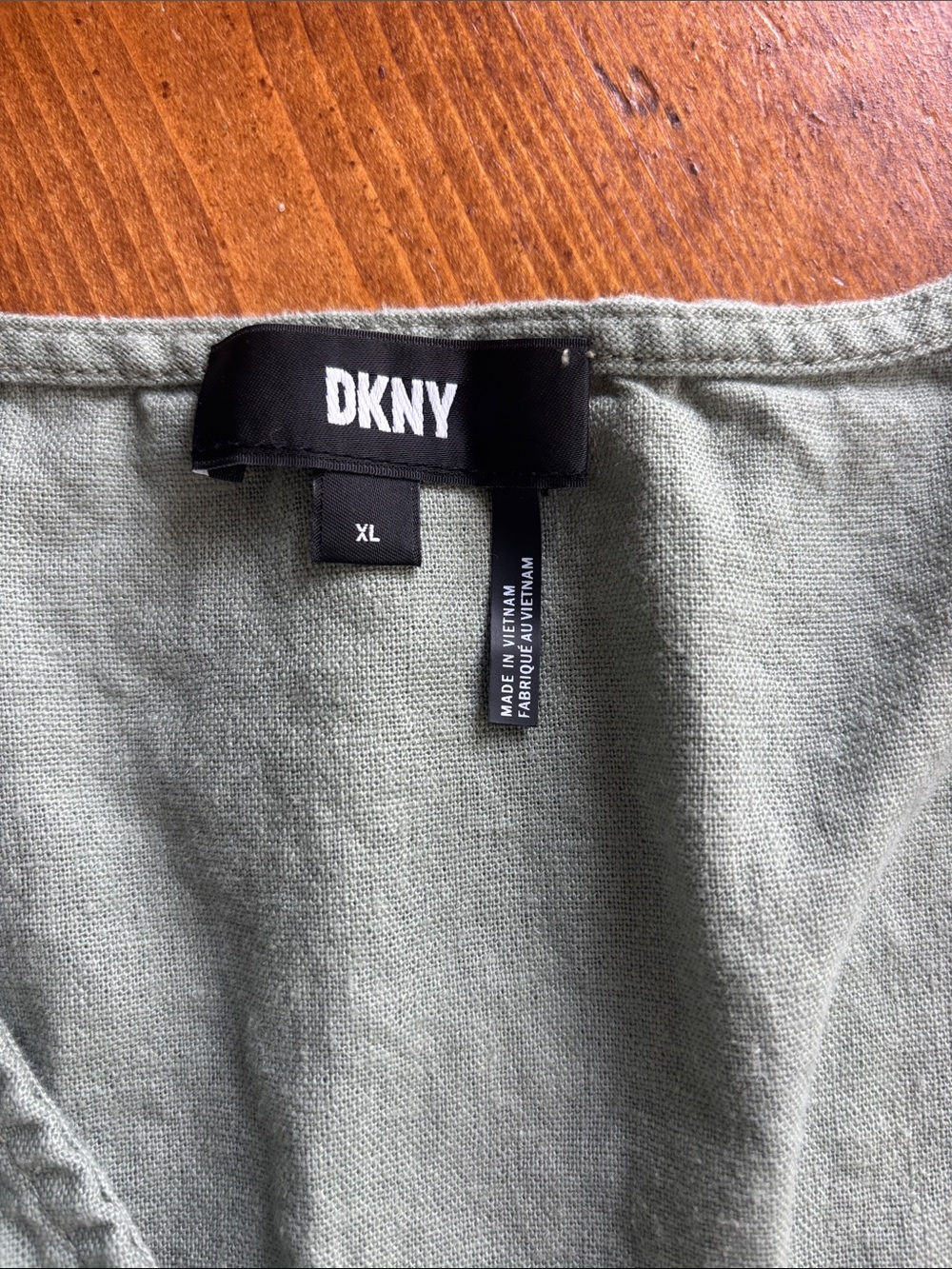 DKNY Olive Green V-Neck Linen Tunic Top - Picture 2 of 2